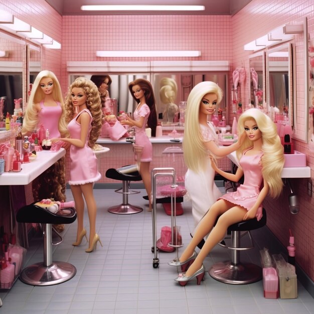 Foto barbiepop met roze kleuren