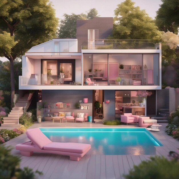 Photo barbiethemed pink modern house