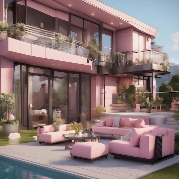 Photo barbiethemed pink modern house