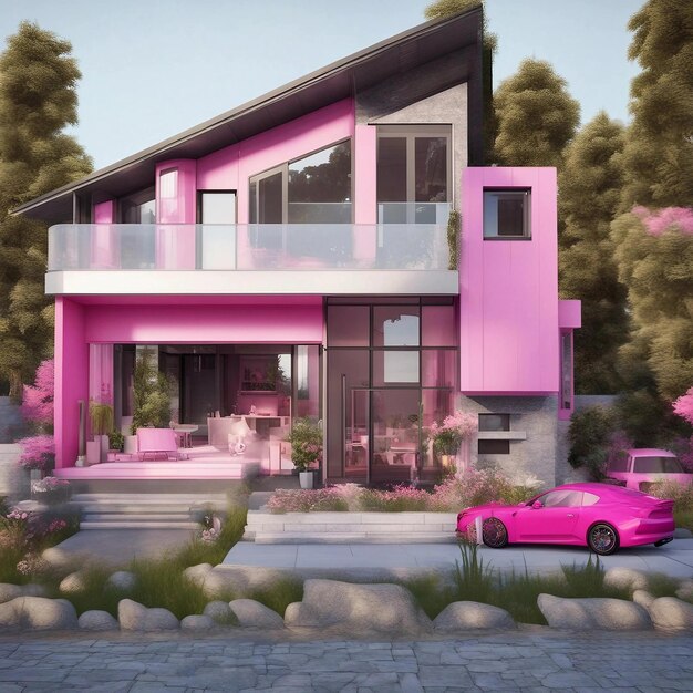 사진 바비 테마의 분홍색 모던 하우스