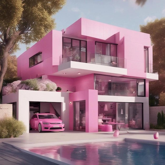 Photo barbiethemed pink modern house