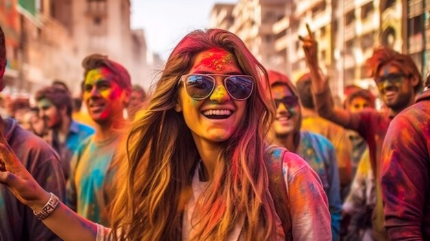 Barcelona spain april 12 2015 happy people during festival de los colores holi