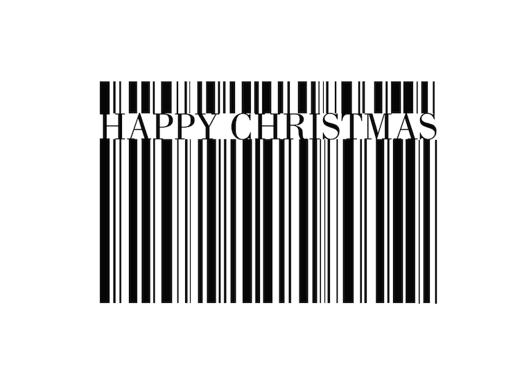 白い背景の上のバーコードハッピークリスマス