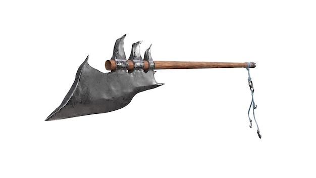 Bardiche Long Poleaxe Weapon Top view on white 3D render