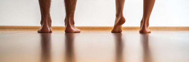 The bare feet near the bed