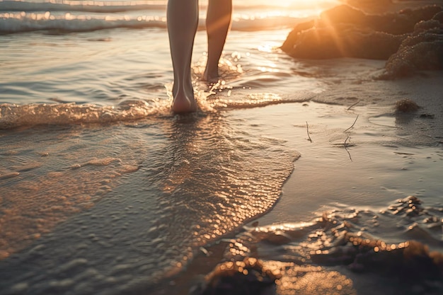 Фото Босые ноги на берегу в золотой час
