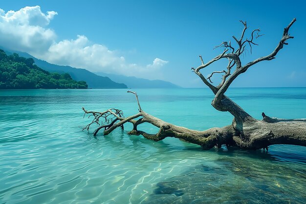 Bare tree in the sea side