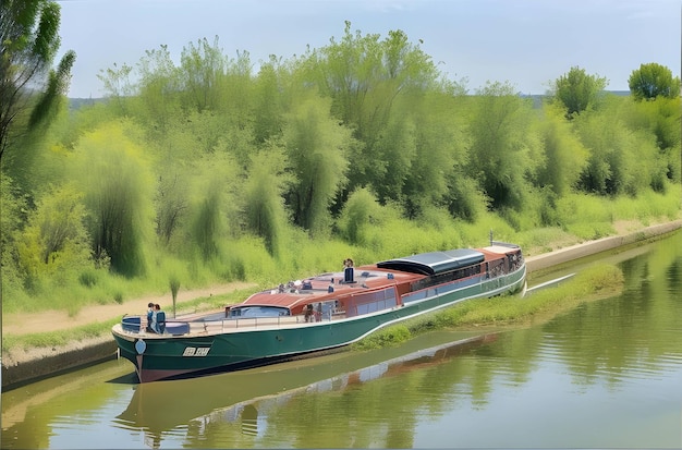 Barge on canal du midi near Toulouse south of France generated by ai