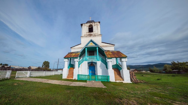 Barguzinsky district of buryatia, chitkan village. nativity of\
christ church in the center of the valley. the orthodox church was\
built in 1829-1839.