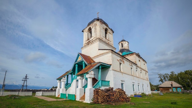 Barguzinsky district of buryatia, chitkan village. nativity of\
christ church in the center of the valley. the orthodox church was\
built in 1829-1839.