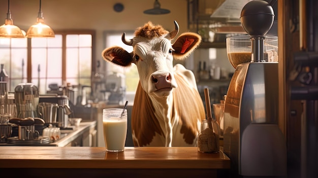 Photo a barist cow creating the perfect latte in a farmer cafe