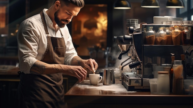 Barista Cafe Making Coffee Preparation Service Concept gecreëerd met generatieve AI-technologie