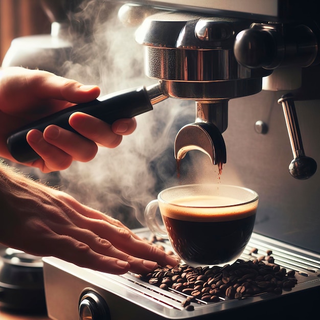 Barista maakt koffie in een koffiemachine