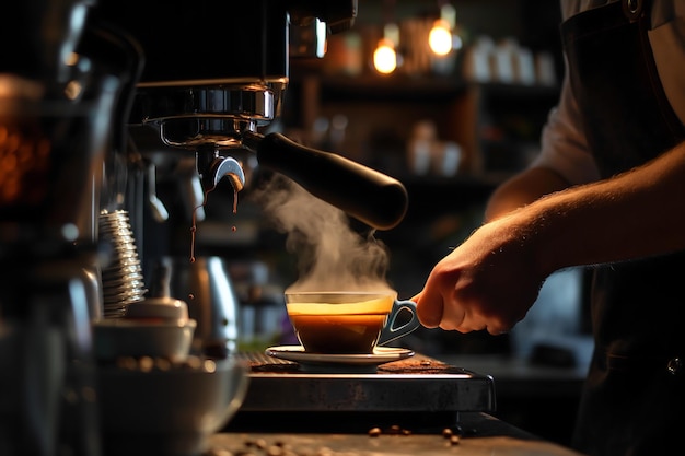 Barista maakt koffie voor klanten in een café of restaurant