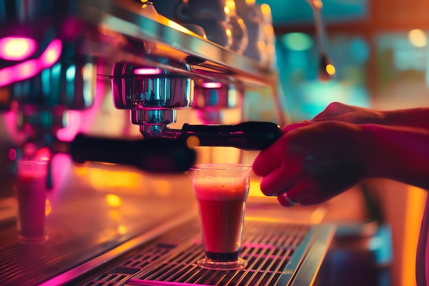 Barista makes coffee for customers at cafe or restaurant