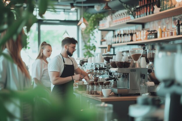 Barista making coffee in coffee shop