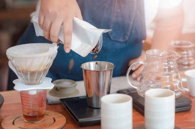 Barista making coffee