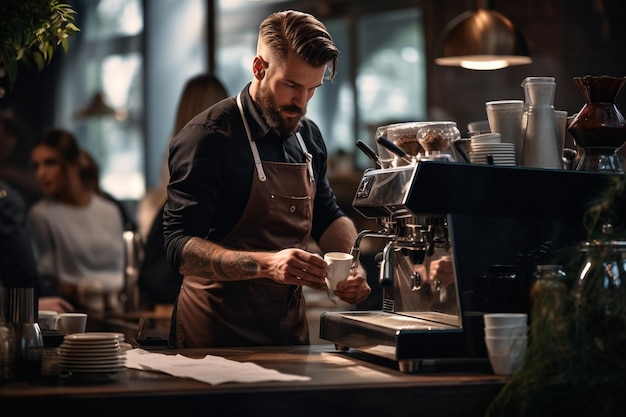 Barista making a cup of coffee