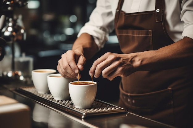 Foto barista che fa una tazza di caffè