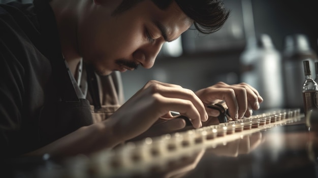 Photo barista male asian young adult preparing espresso shots for drinks in coffee shop generative ai aig22