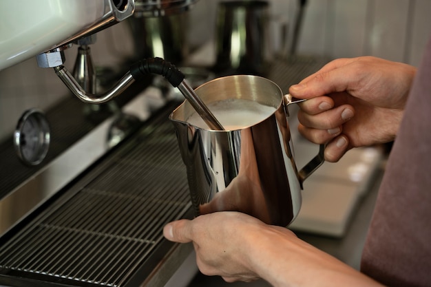 Barista preparing beverage