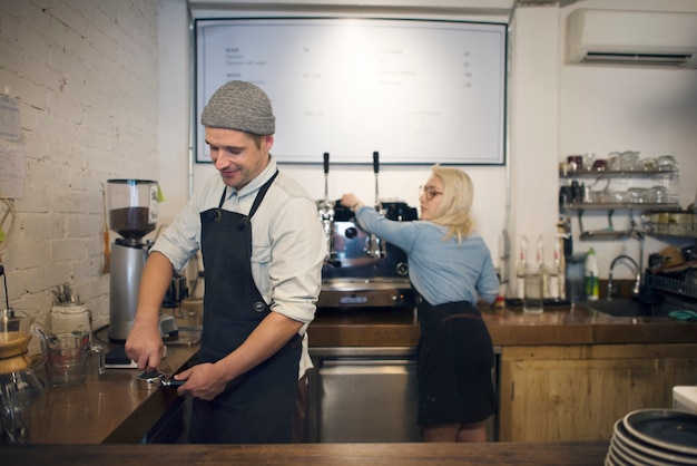 Barista Professioneel Personeel Stoom Cafe Koffieservice Concept