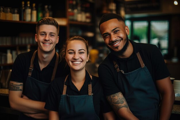 Foto il sorriso del barista nel caffè