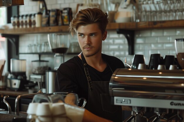 Photo barista at work generative ai