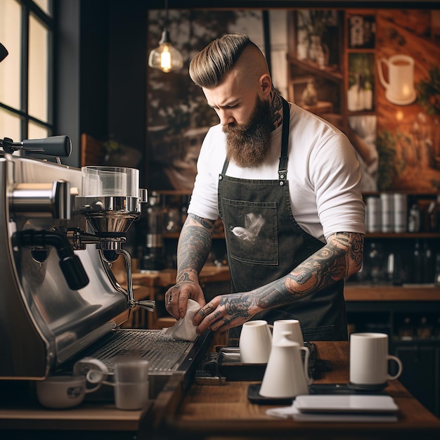 Barista zet koffie in een trendy koffieshop