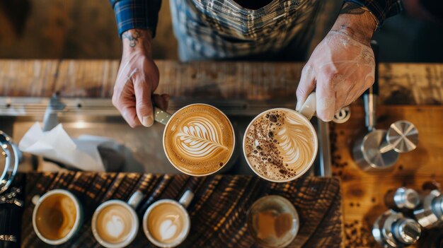 Baristas Craft Detailed photographs showcasing the artistry and skill of the baristas as they expertly brew and pour AI generated illustration