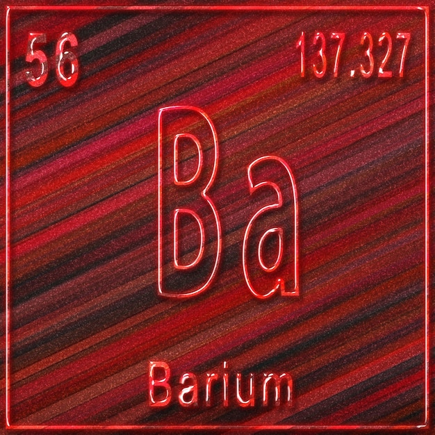 Barium scheikundig element, bord met atoomnummer en atoomgewicht, periodiek systeemelement