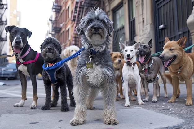 Photo the bark brigade a ragtag group of stray dogs led by a wise old schnauzer named rusty patrol the city protecting the forgotten corners and rescuing underdog citizens from trouble