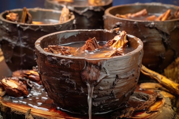 Photo bark pieces soaked in water for softening created with generative ai