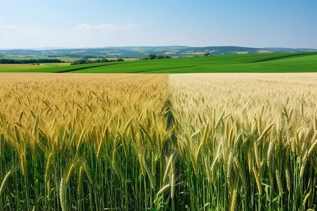 麦畑とライの畑 隣接する作物の輪は土の肥沃さを維持することができます 農村の風景