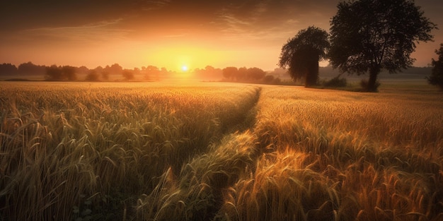 Barley field in sunset