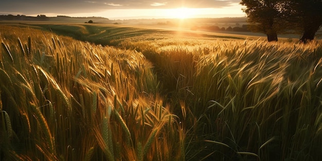 Barley field in sunset