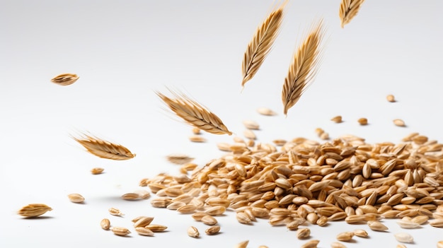 Barley Malt Grains Flying on a White Background studio photography