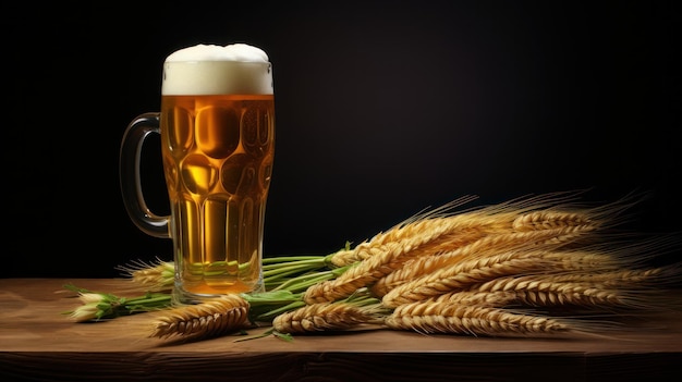 Photo barley rice and beer glass