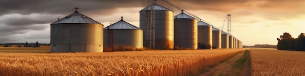 Barley Silos In Agricultural Landscape Generative AI