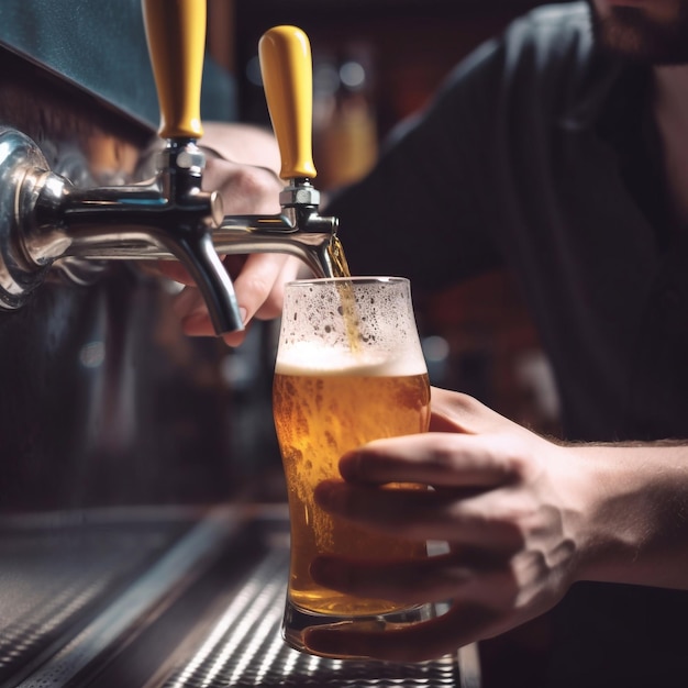 Barman giet vers bier in glas close-up