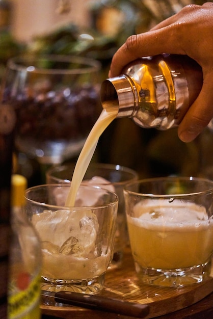 Barman preparing cocktails mixology concept