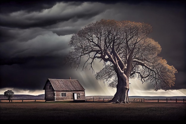 Barn on a farm against the backdrop of an approaching storm Generative AI Generative AI