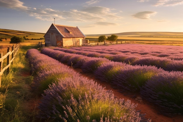 A barn in a field of lavender