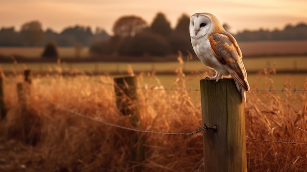 Barn owl on the fence