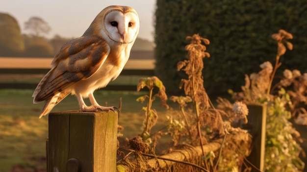 Barn owl on the fence