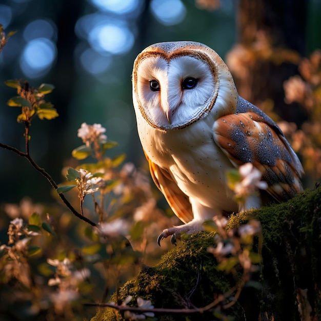 Barn owl in forest