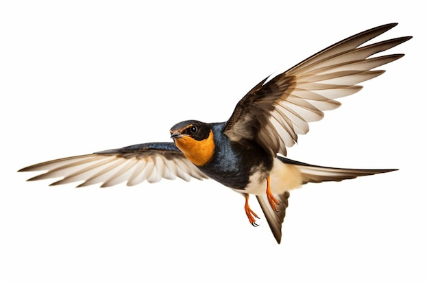 Barn swallow flying wings spread bird hirundo rustica flying against white backgr generative ai