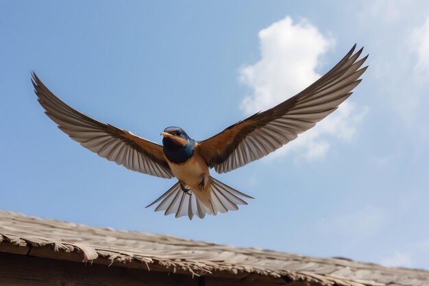 a barn swallow flying wings spread