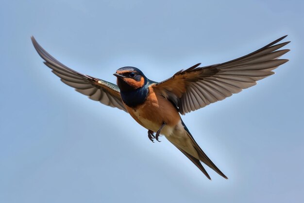 a barn swallow flying wings spread