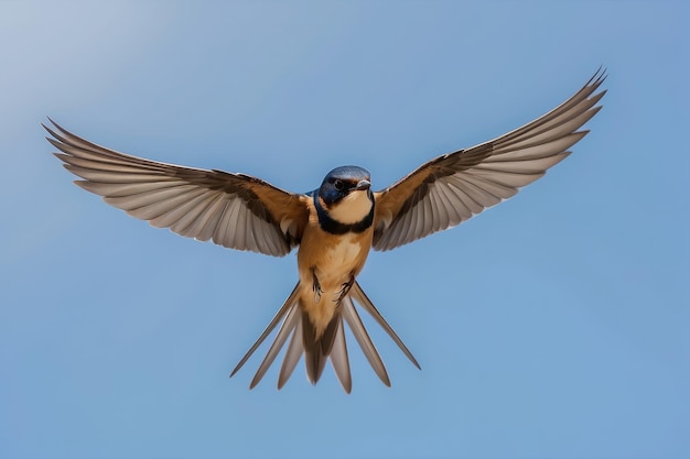 a barn swallow flying wings spread